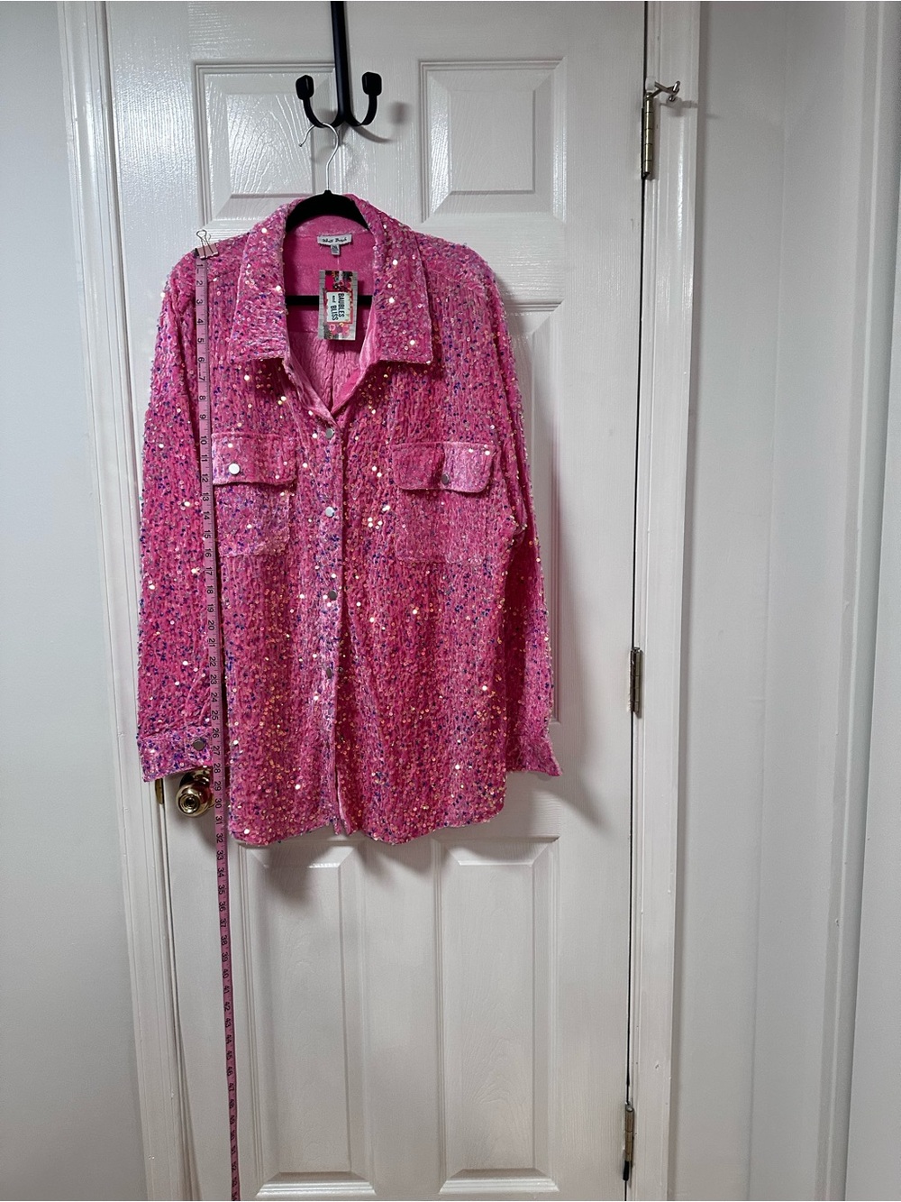 white birch Pink Sequin Button-Front Shirt Jacket
